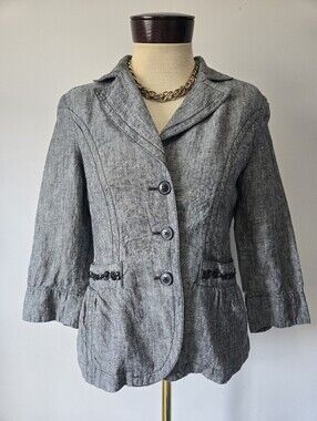 Olsen Gray 100% Linen Button Front Jacket. Size 6